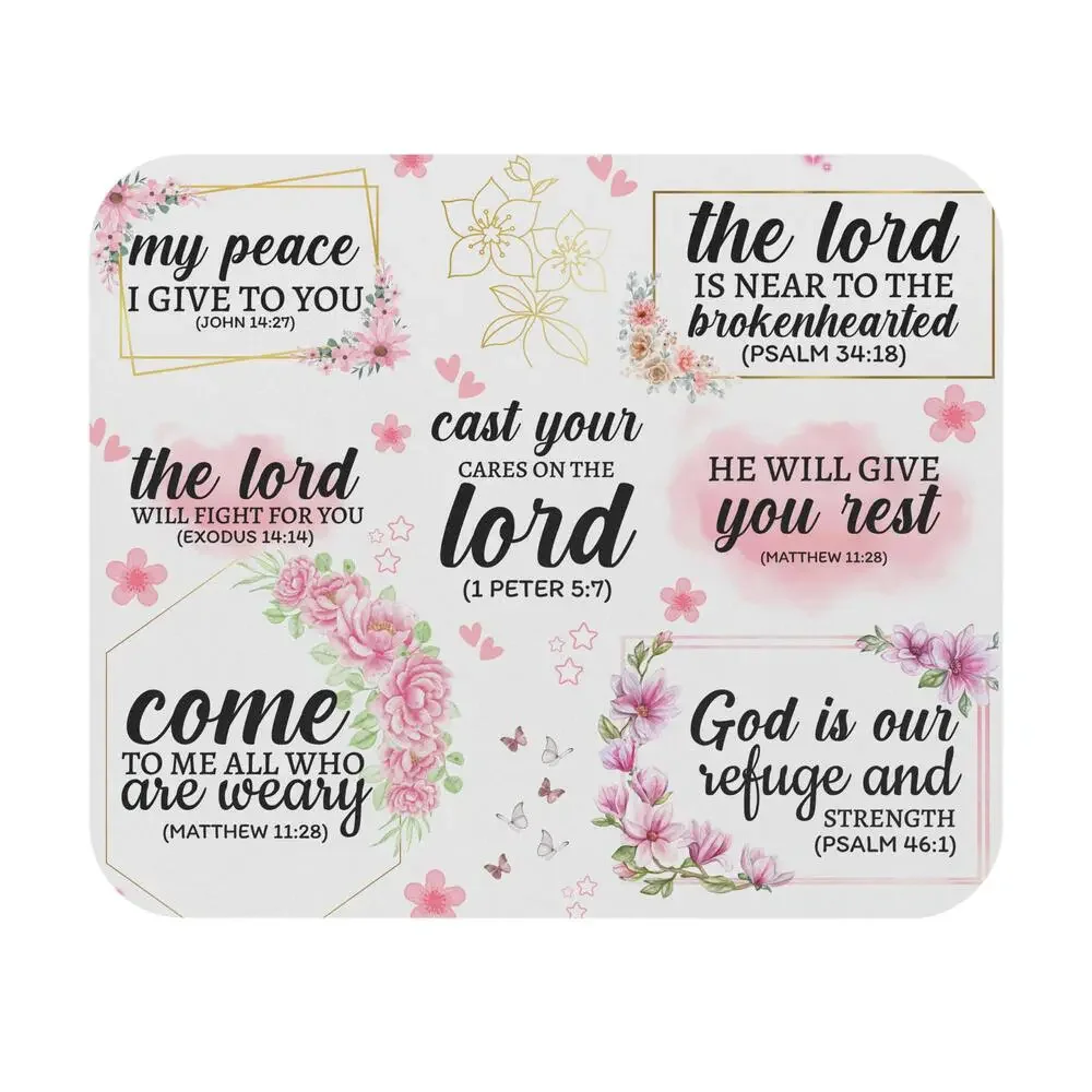 Collage Scripture Verse Mouse Pad, Christian Floral Desk Mat
